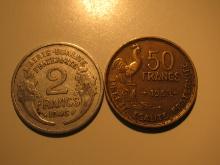 Foreign Coins: France 1946 2 & 1953 50 Francs
