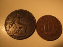 Foreign Coins: Great Britain 1902 Penny & 19521/2 Penny