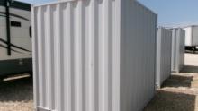 SHIPPING CONTAINER OFFICE,  NEW, 9' X 7', DOUBLE REAR DOORS, SIDE DOOR & WI