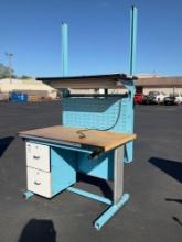 WORK STATION TABLE/DESK WITH ELECTRICAL PLUG IN & LIGHT, APPROX 48" W x 35" L x 91" T...