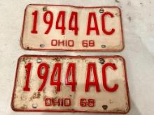 1968 Set of Ohio License Plates, Condition as Pictured