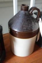 BROWN AND WHITE SALT GLAZE WHISKEY JUG APPROX 12 INCH