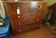 ANTIQUE 4 DRAWER BUREAU TOP MEASURES 43 INCH X 18 WITH CARVED OVAL FRAME MI