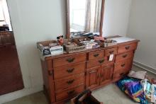 THREE PC BEDROOM SET CHERRY WOOD LONG BUREAU WITH MIRROR AND TWO NIGHT STAN