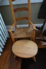 CHILDS LADDER BACK ROCKER WITH RUSH BOTTOM SEAT AND FOOT STOOL