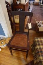 DARK WOOD SIDE CHAIR WITH RATTAN SEAT