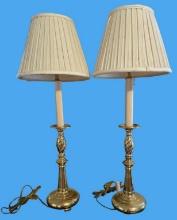2 Brass Finish Table Lamps—30” Tall