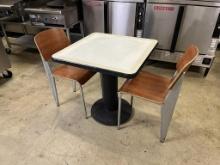 Set - 28” x 28” Heavy Duty Table w/Base, 2 Chairs