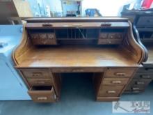 Old Oak Roll Top Secretary Desk