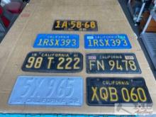 7 California License Plates with One Pair
