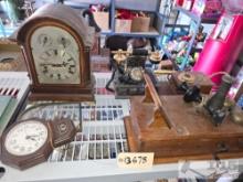 2 Vintage Clocks & 3 Vintage Telephone