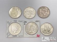 (6) 1923-1926 Silver Peace Dollars