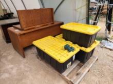 Wooden Desks, Christmas Lights, Storage Containers,