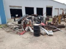 Group of Misc. Metal Parts, Concrete Pipe, Some type of Trailer Frame, Barrel, Etc.