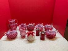11 pcs of Fenton cranberry hobnail shakers candleholders vase