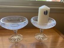 Pair of Waterford Crystal compotes candleholders with Waterford candle