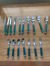 18/10 stainless teal handled silverware 17 pieces