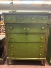 antique 1920s stencil chest with mirror and bed