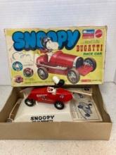 Mattel monogram snoopy and his Bugatti model kit in box