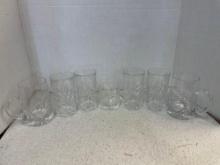 Seven crystal highballs, old-fashioned beer mugs possibly Waterford