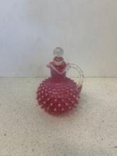 cranberry and opalescent hobnail cruet with stopper