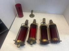 4 antique church lights with Ruby glass shades