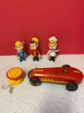Toys snap crackle and pop, Duncan yo-yo and Budwill steel race car
