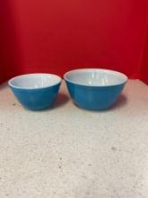 2 Blue Pyrex bowls