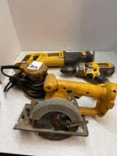 DeWalt cordless reciprocating saw, cordless drill, 8? circular saw and corded DA sander