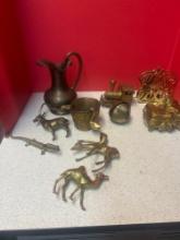 brass collectibles, animals, box, cup, picture, train, and more