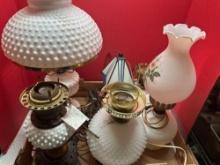 vintage milk glass lamps, hobnail milk glass lamps