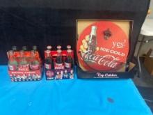 vintage NASCAR Coca Cola bottles opened and unopened, wooden yes! ice cold Coca Cola sign