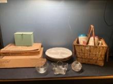 California pottery Lazy Susan, pampered chef, loaf pan and gingerbread house, etc