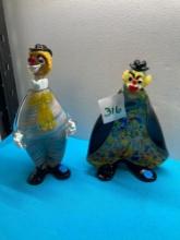 2 Murano glass clowns, decanter and ashtray