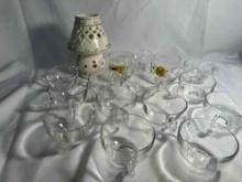 12 Pc Punch Glasses / 2 Railroad Glasses/ Candle Holder