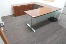 OFFICE COMBO W/ADJUSTABLE HEIGHT DESK, KEYBOARD TABLE, CREDENZA, LATERAL FILE CABINET