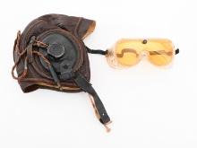 WWII US NAVY AN 6540 LEATHER FLIGHT CAP & GOGGLES