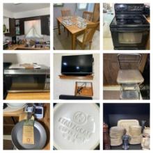 Kitchen Clean Out - Including Frigidaire Electric Stove (Works), Emerson Microwave,