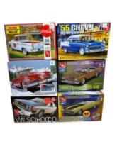 Group of Six Plastic Model Kits by AMT Classic Cars