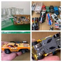 Large Collection of Vintage Slot Cars and Slot Car Bodies and Parts