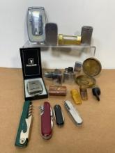 Group of Vintage Lighters, Knives and Smoking Supplies