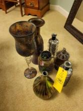 Assorted decorative glass, vases, candle holders