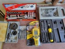 Small Socket sets, Hole saw kit, Strait line rolling tape