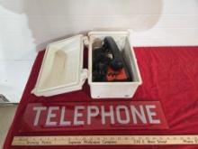 Telephone Sign & Rotary Telephone w/ Box
