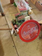 Coca-Cola themed crate wagon, sign, hallmark keepsake ornaments