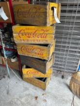 6 yellow Coca Cola wood crates