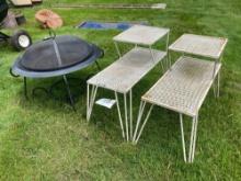 patio fireplace - vintage metal end tables