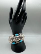 Sterling Silver & Turquoise Large Bangle Bracelet 2.68 OZT