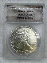 1990 Graded American Silver Eagle .999 Silver MS69