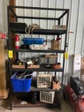 Contents of metal shelf - Hardware, Rope, Fire extinguisher